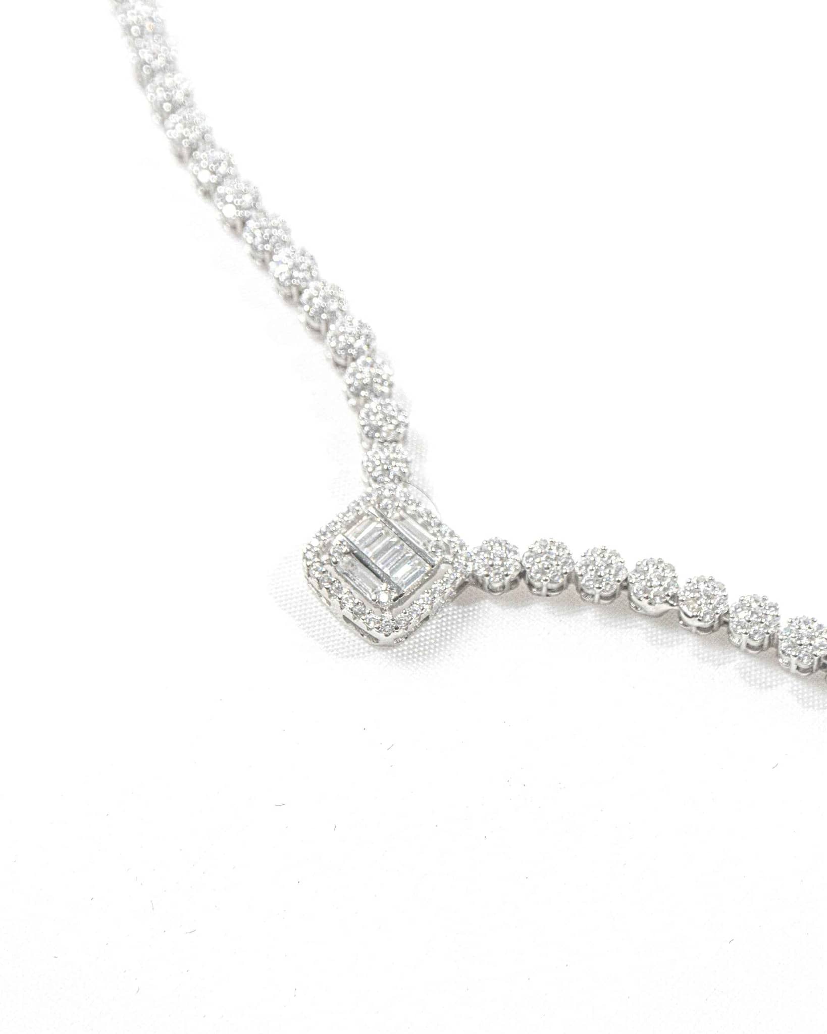 92.5 Sterling Silver Emerald-Cut CZ Tennis Necklace & Earring Set | Bridal Diamond Look