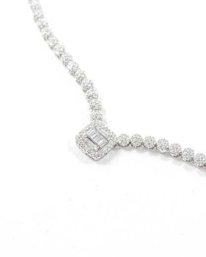92.5 Sterling Silver Emerald-Cut CZ Tennis Necklace &amp; Earring Set | Bridal Diamond Look