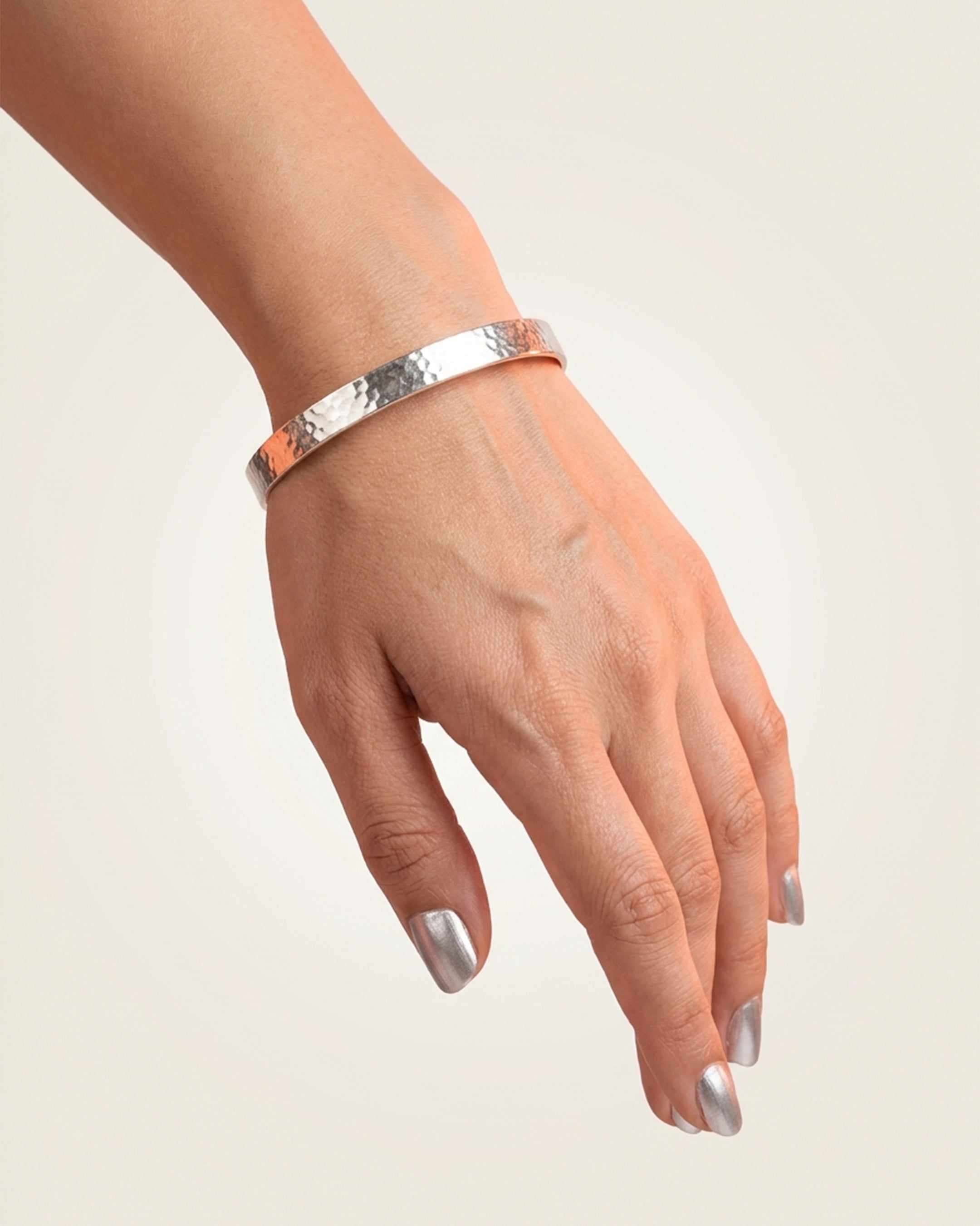 92.5 Sterling Silver Hammered Finish Flat Bangles (Pair) | Textured Artisan Chudi