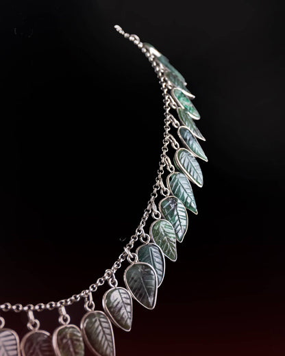92.5 Sterling Silver Real Emerald Carved Leaf Necklace | Precious Gemstone Foliage Haar
