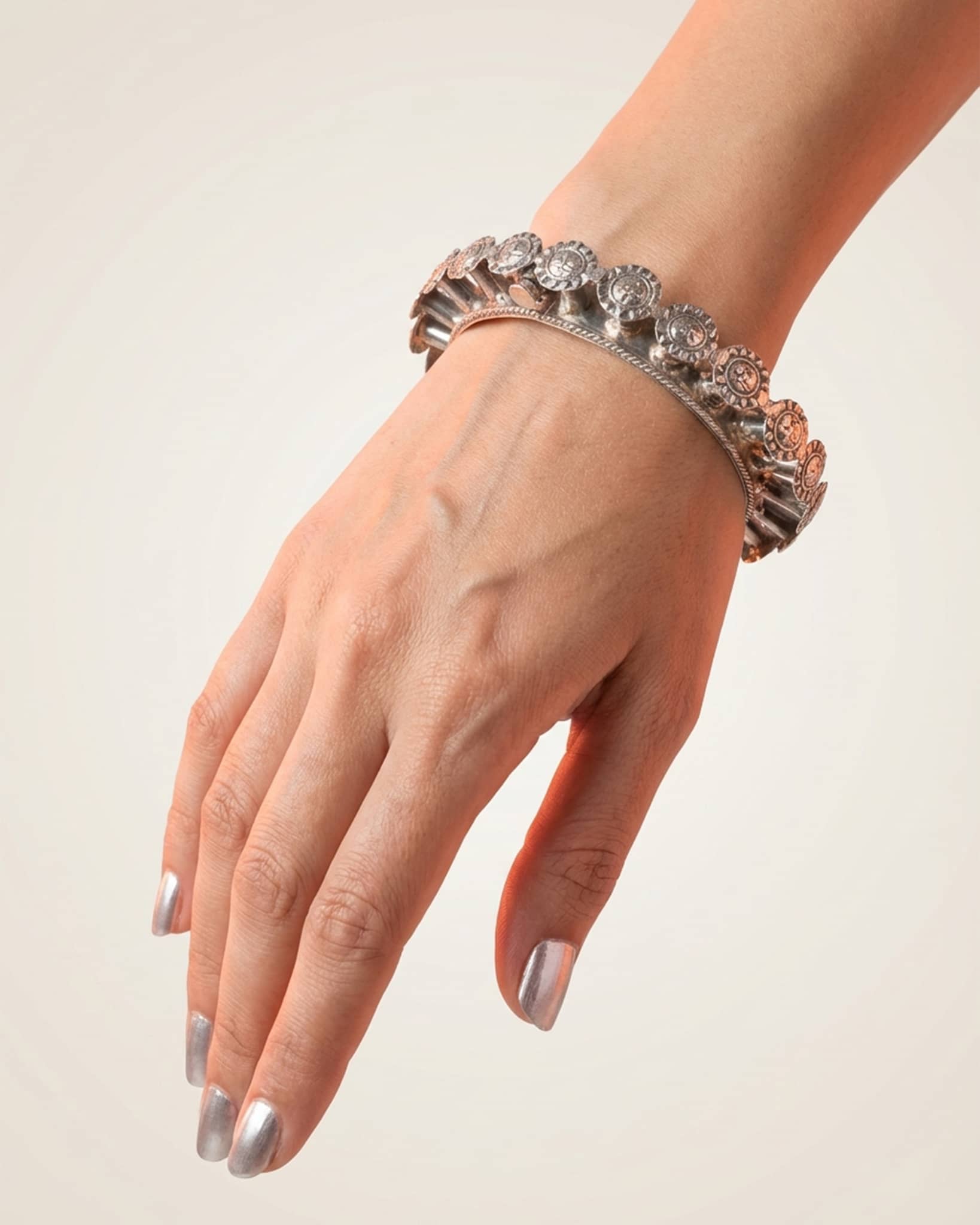 92.5 Sterling Silver Surya Face (Sun God) Statement Bangle | Temple Jewelry Kada