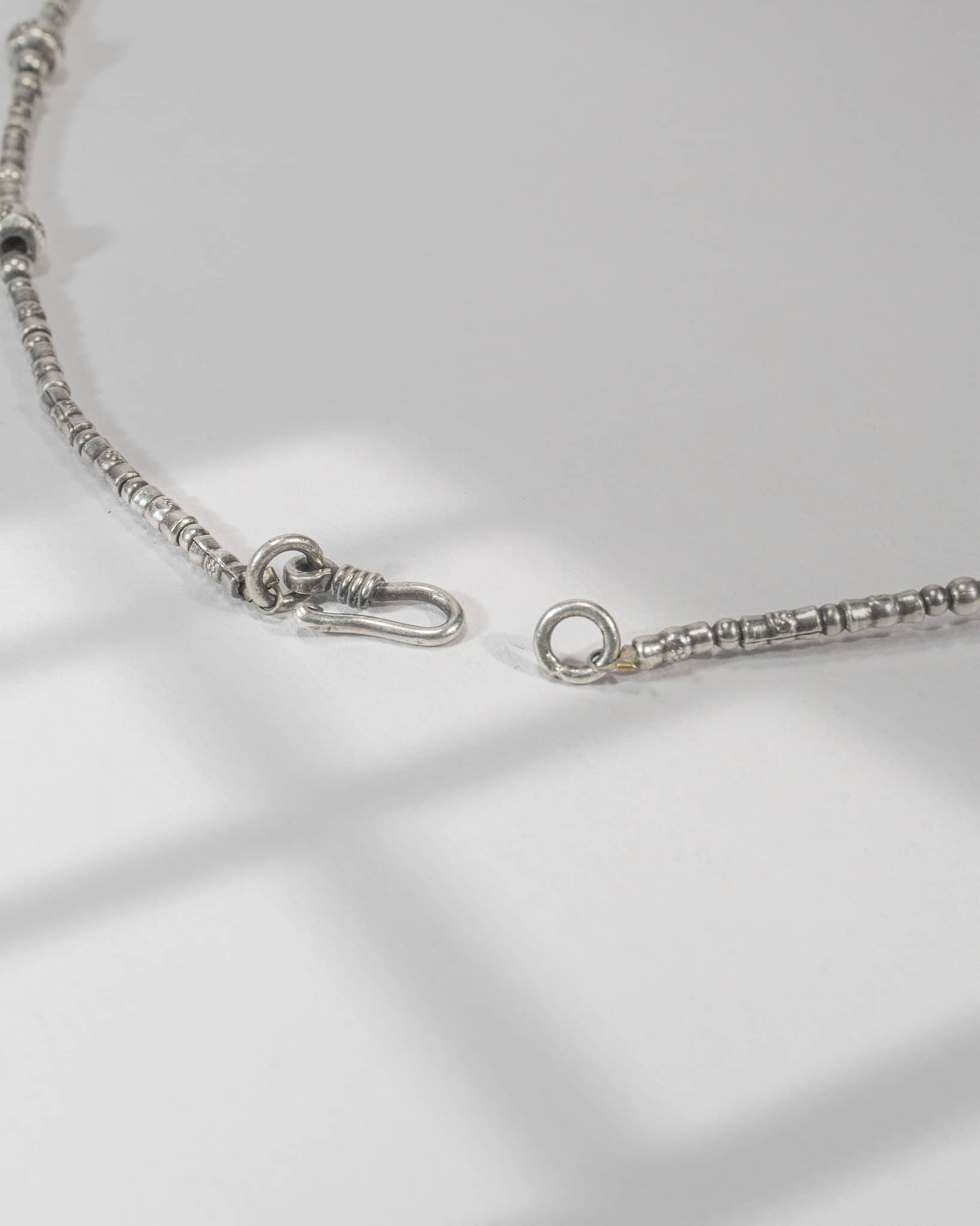 Oxidized 925 Sterling Silver Round Floral Pendant Necklace with Red & White Stones | Long Traditional Chain