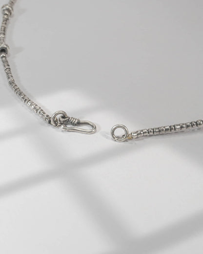 Oxidized 925 Sterling Silver Round Floral Pendant Necklace with Red &amp; White Stones | Long Traditional Chain