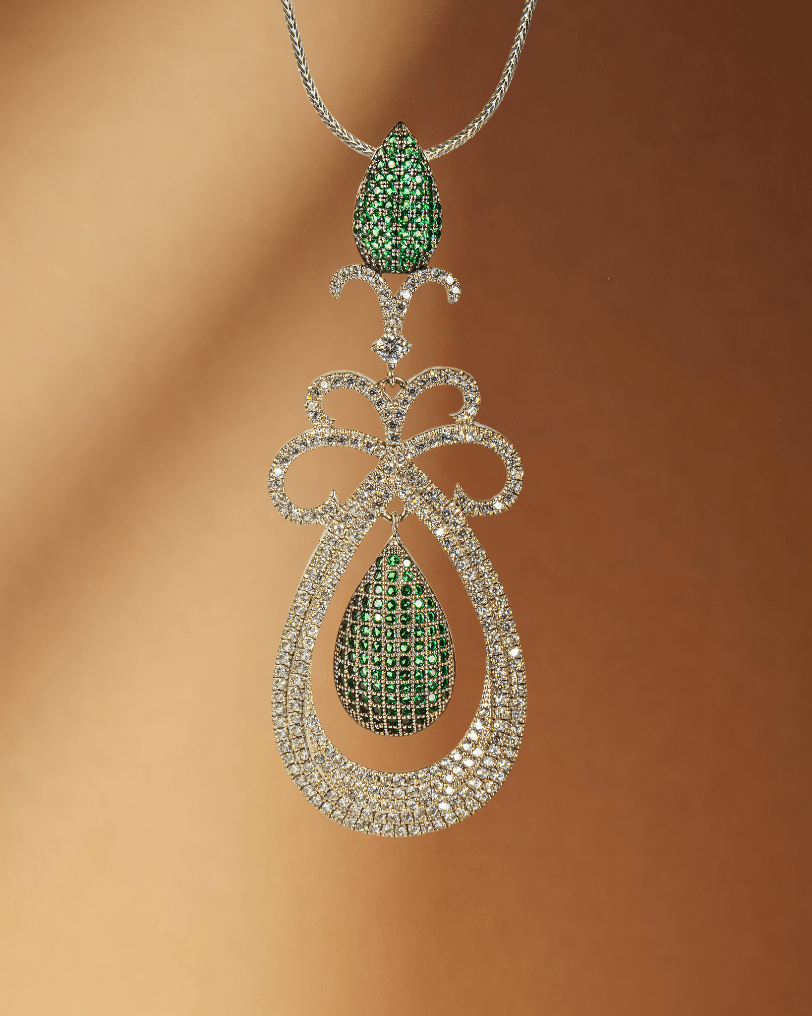 925 Sterling Silver Emerald Green Teardrop Pendant Set with CZ | Royal Cocktail Jewelry (Chain Not Included)