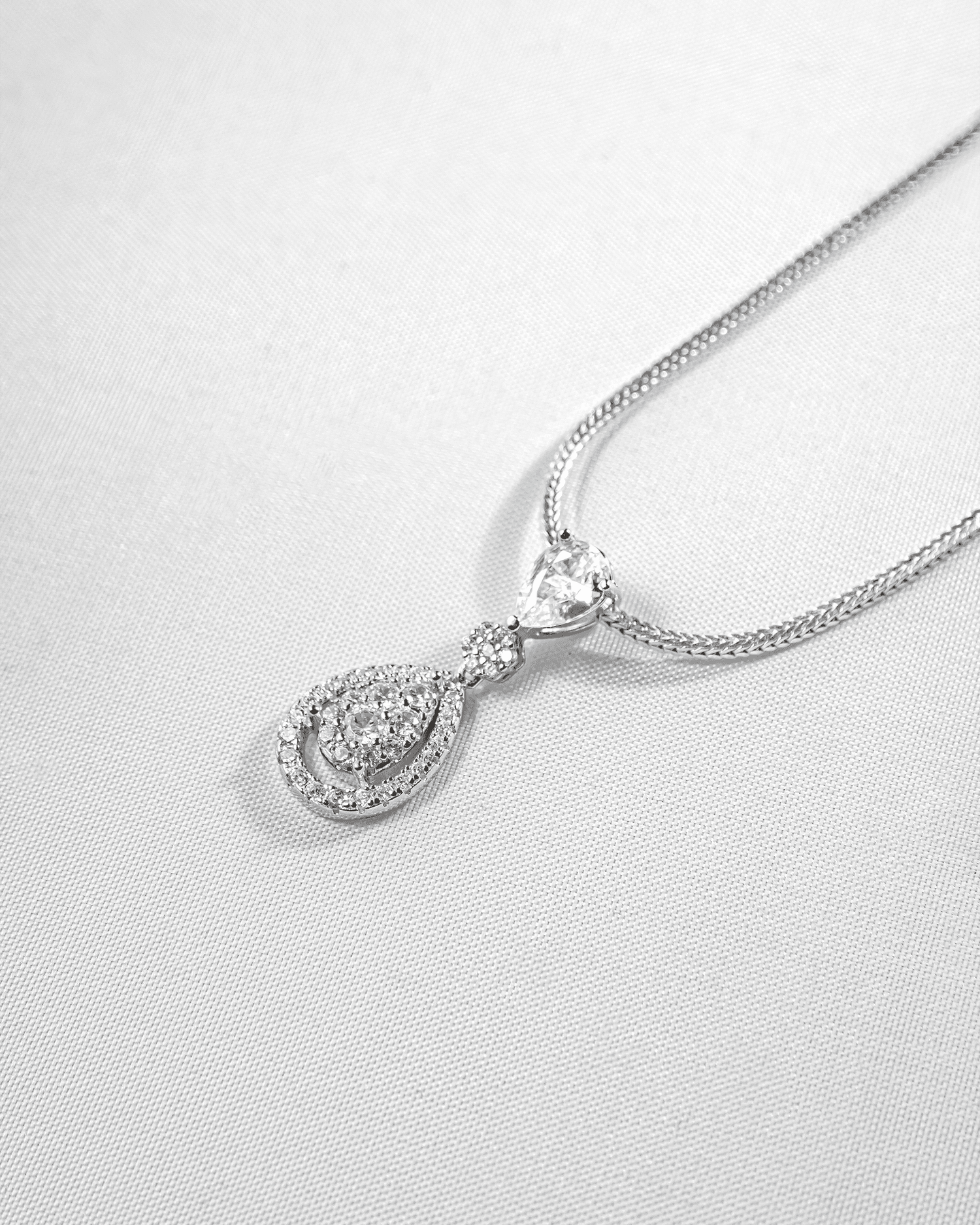92.5 Sterling Silver CZ Tiered Teardrop Pendant Set | Diamond Look Dangle (Chain Not Included)