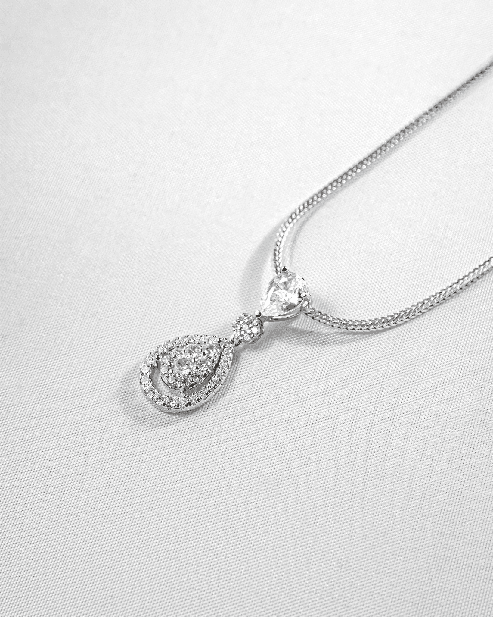 92.5 Sterling Silver CZ Tiered Teardrop Pendant Set | Diamond Look Dangle (Chain Not Included)