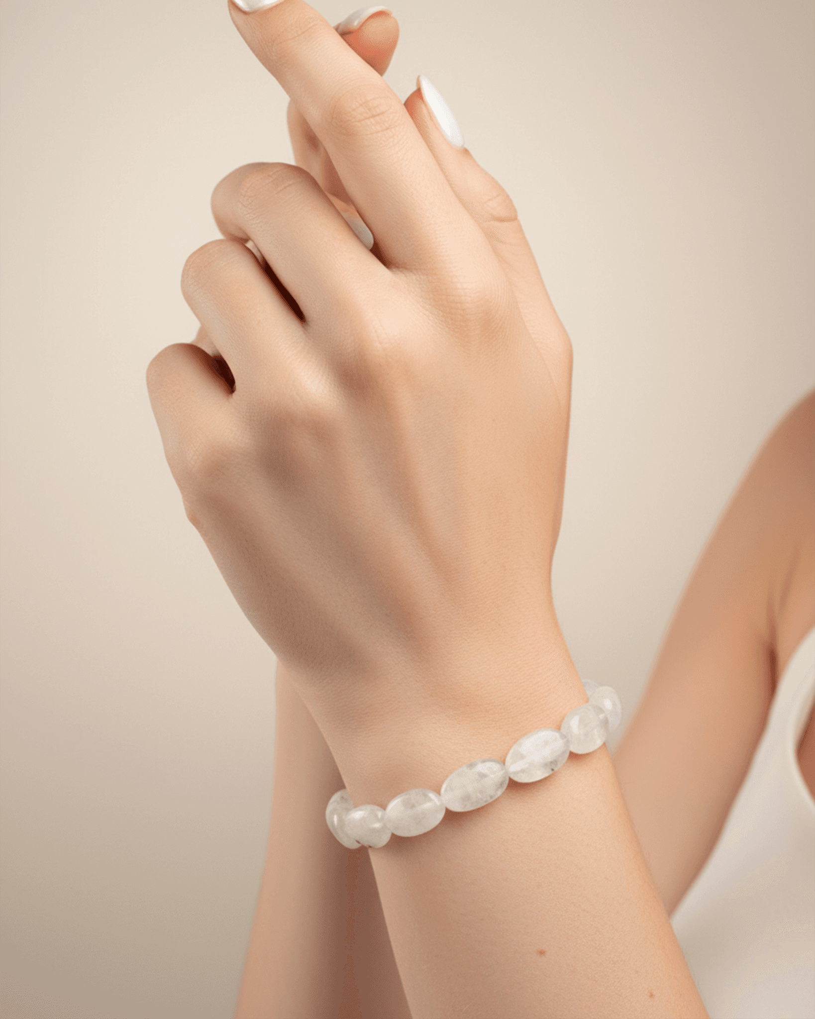 Natural White Rainbow Moonstone Oval Bracelet with Silver Clasp | Smooth Healing Crystal