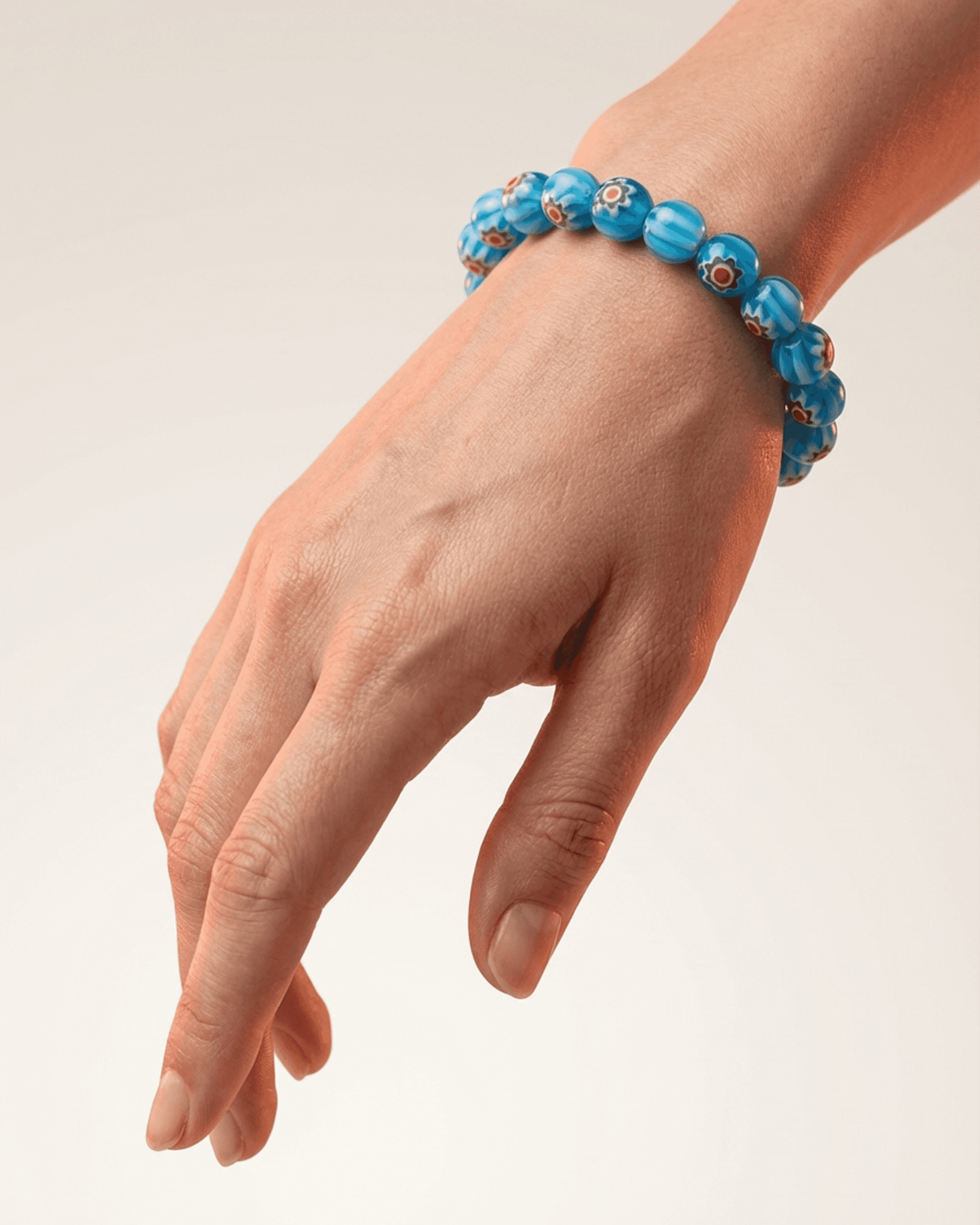 Sky Blue Millefiori Floral Glass Bracelet | Vibrant Murano Style Art Jewelry