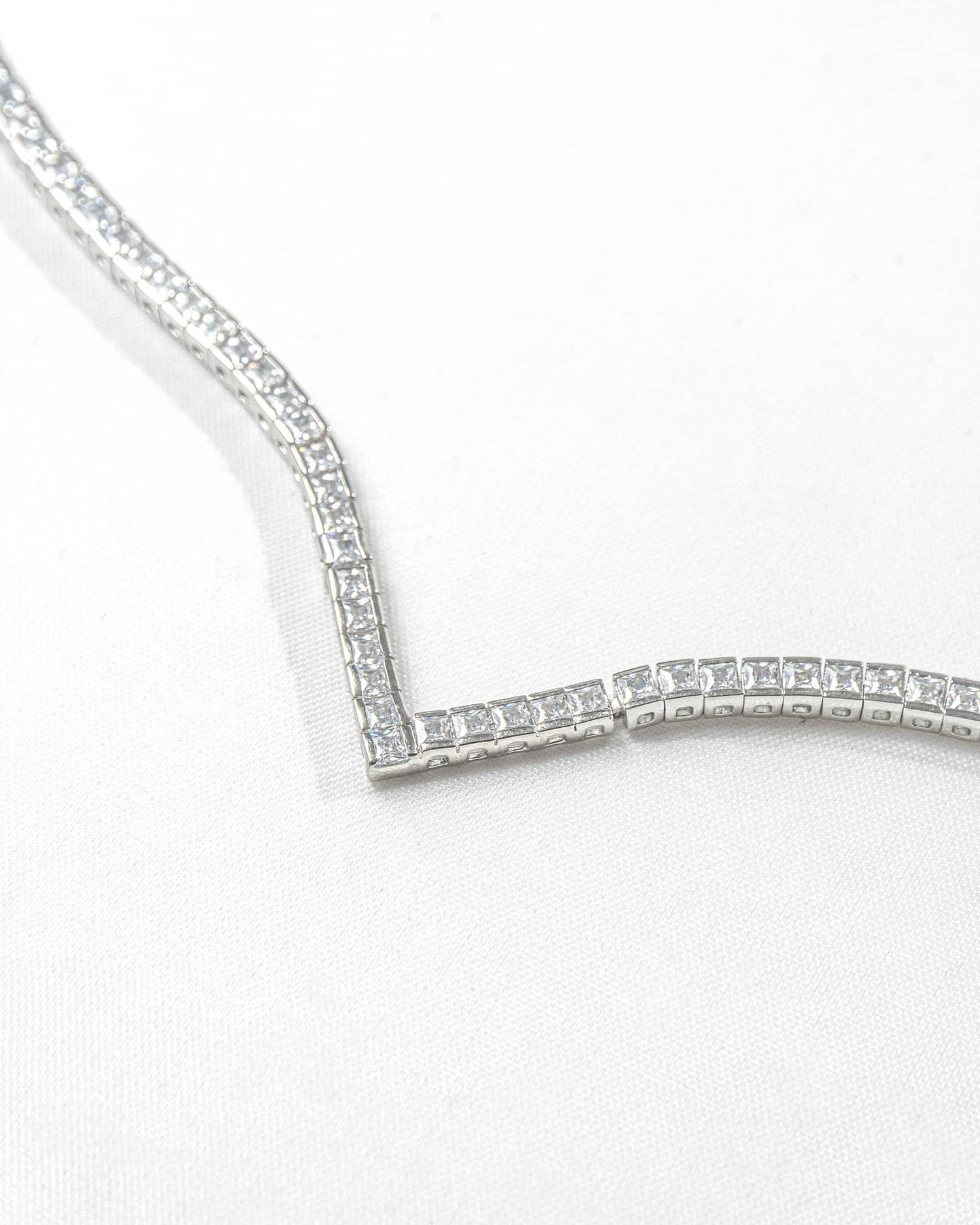 92.5 Sterling Silver Princess Cut V-Shape Tennis Necklace | Modern Chevron CZ Collar