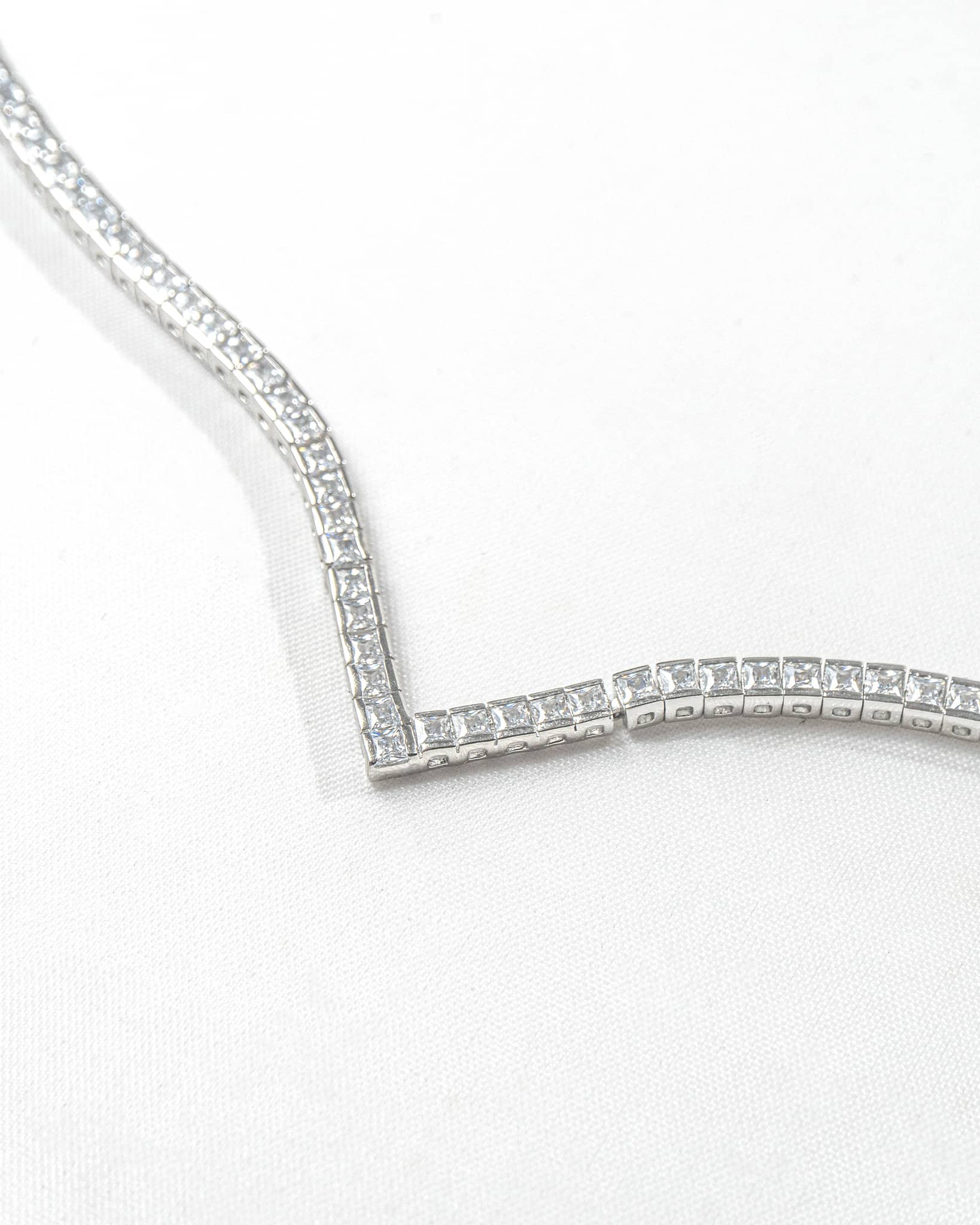 92.5 Sterling Silver Princess Cut V-Shape Tennis Necklace | Modern Chevron CZ Collar