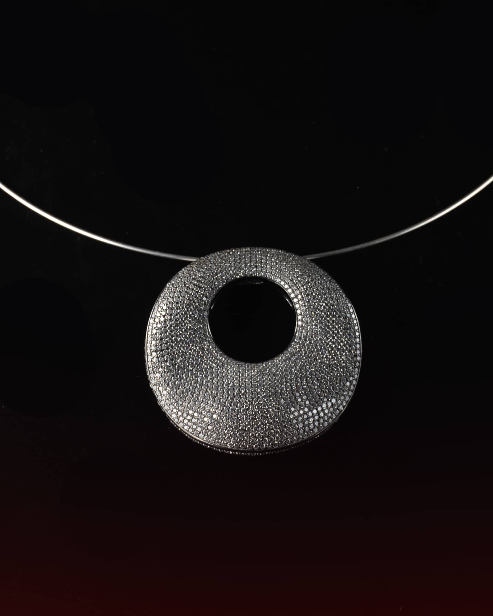 92.5 Sterling Silver American Diamond Pave Disc Hasli Necklace | Modern Crystal Collar