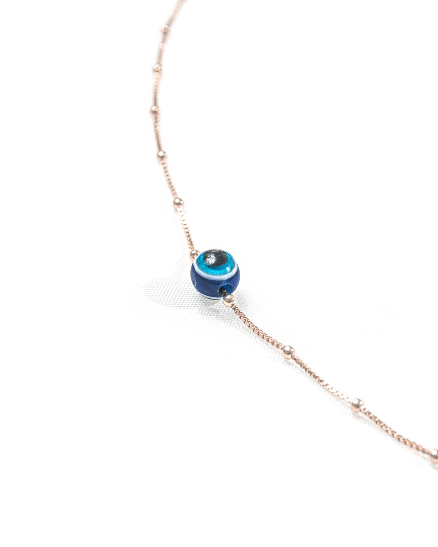 92.5 Sterling Silver Rose Gold Evil Eye Station Necklace | Blue Nazar Protection Charm