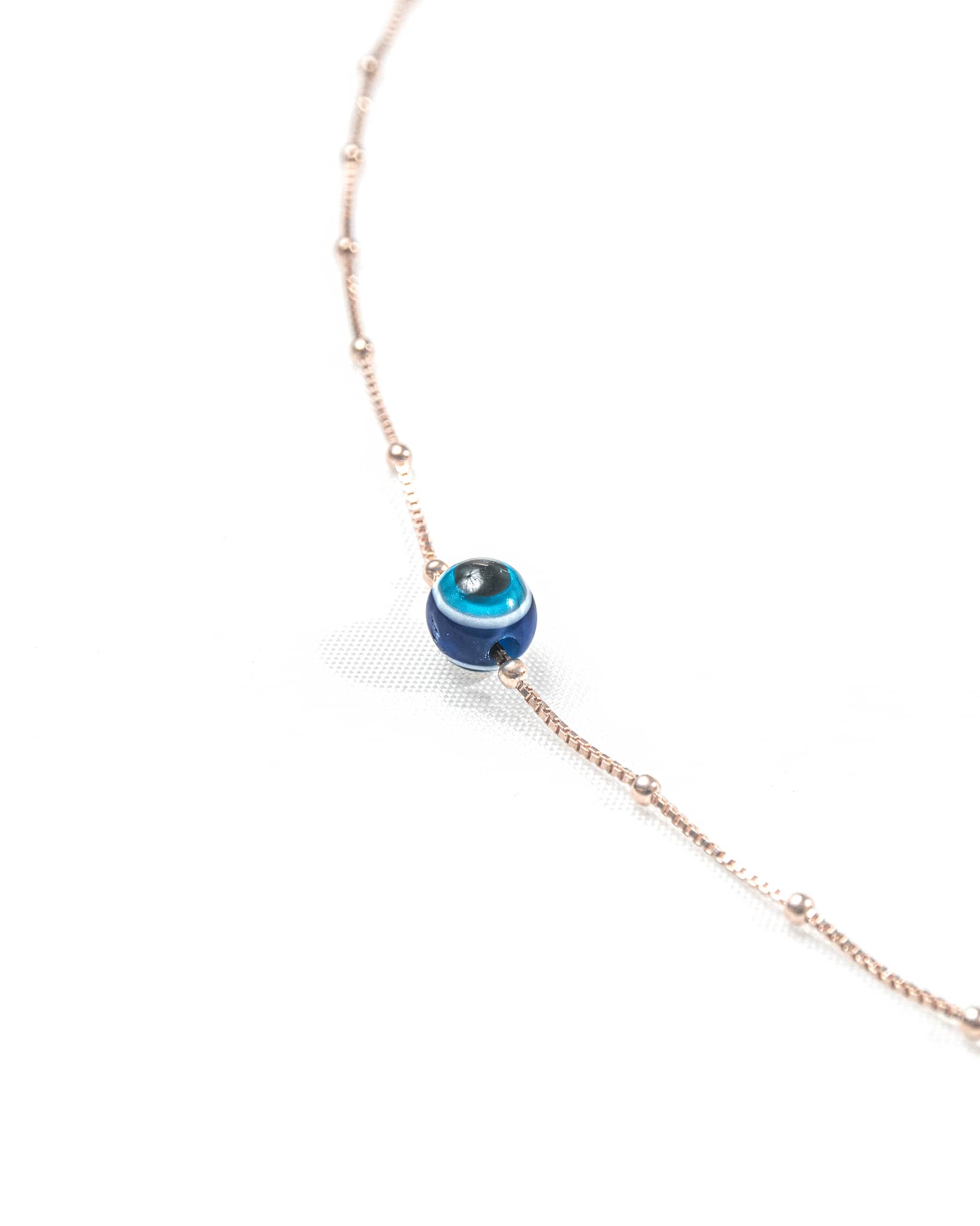 92.5 Sterling Silver Rose Gold Evil Eye Station Necklace | Blue Nazar Protection Charm