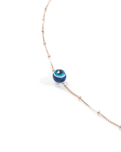 92.5 Sterling Silver Rose Gold Evil Eye Station Necklace | Blue Nazar Protection Charm