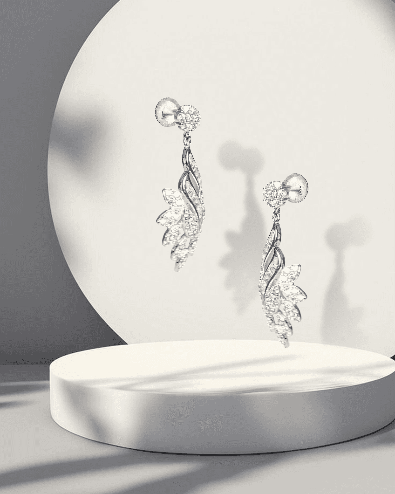 925 Sterling Silver Cascading Leaf Pendant Set with Baguette CZ | Floral Spray Design (Chain Not Included)