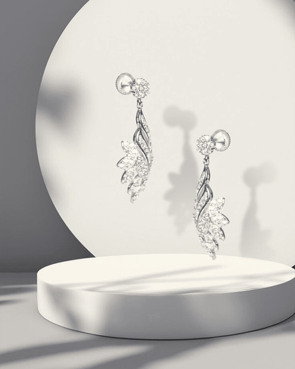 925 Sterling Silver Cascading Leaf Pendant Set with Baguette CZ | Floral Spray Design (Chain Not Included)