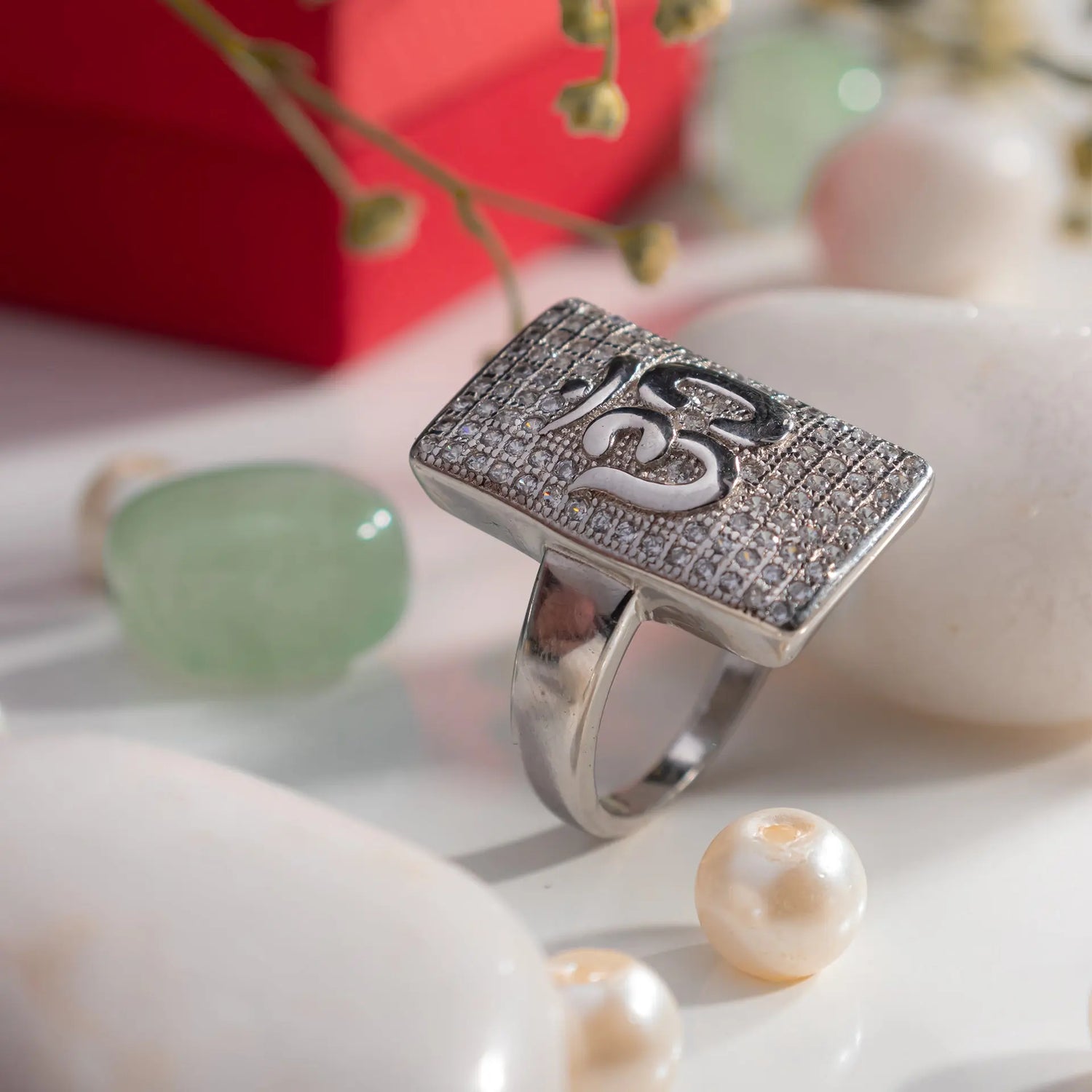 Silver om Ring with american diamond Hardik Jewels