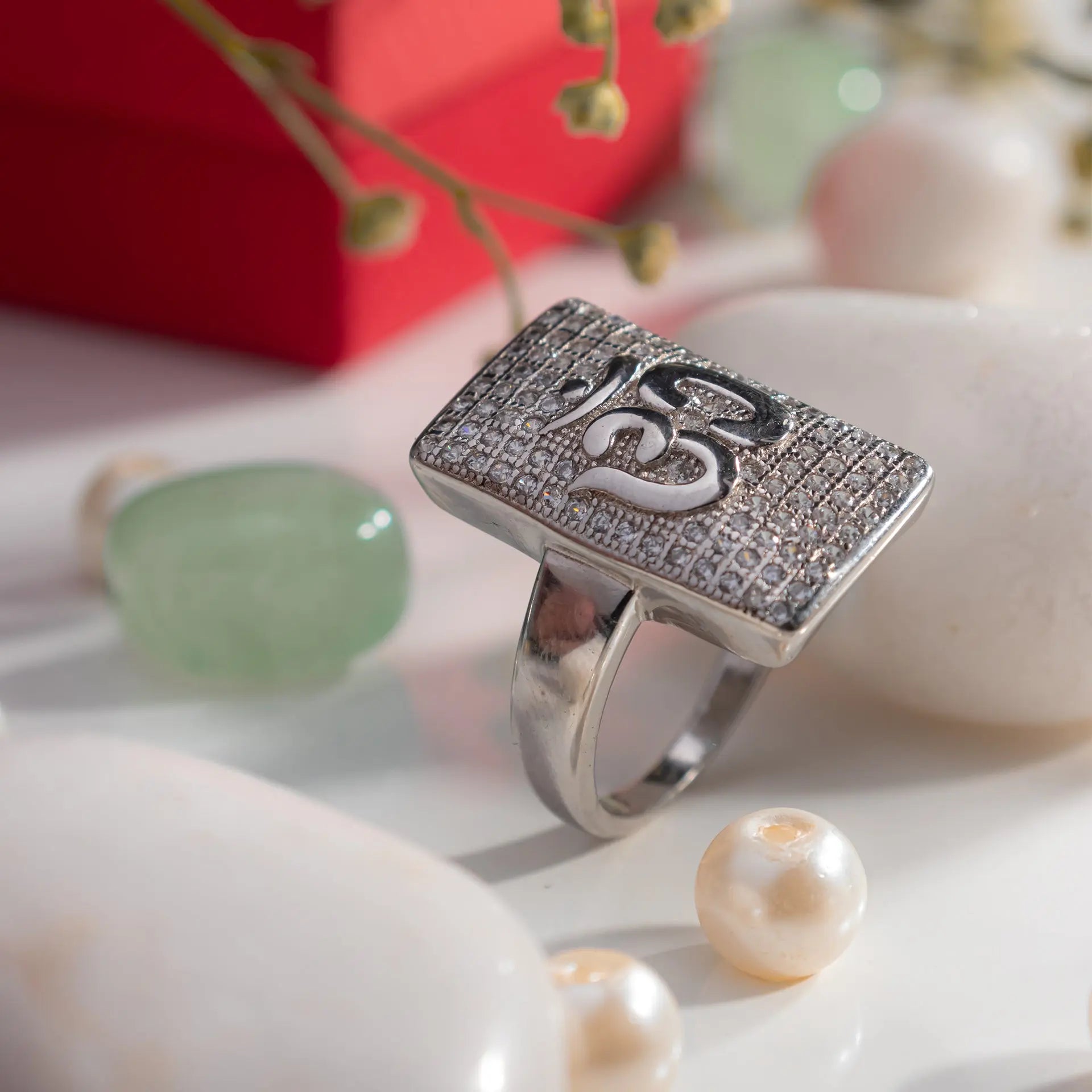 Silver om Ring with american diamond Hardik Jewels