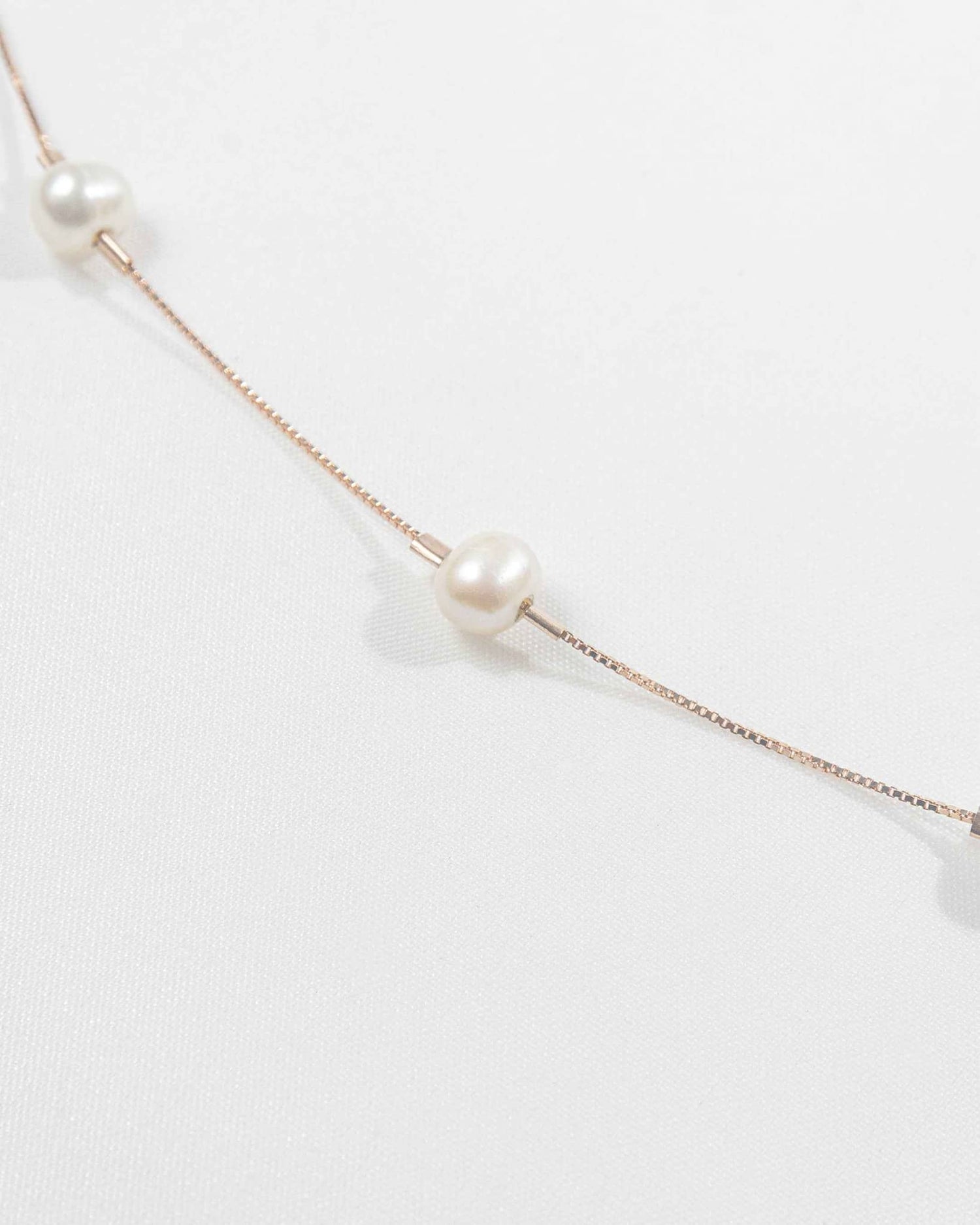 Product Title: 92.5 Sterling Silver Rose Gold Pearl Station Necklace | Classic Tin Cup Chain