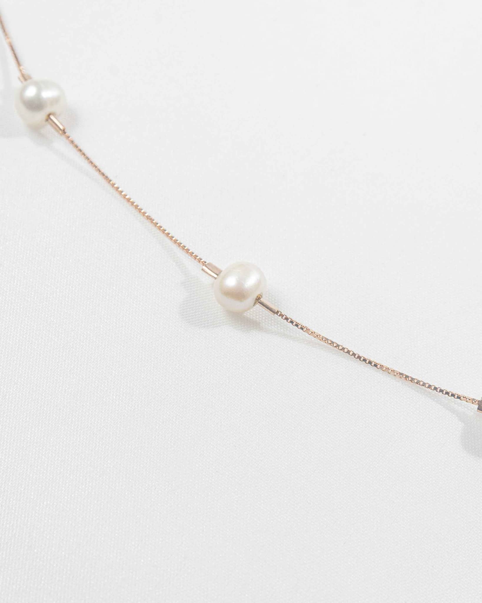 Product Title: 92.5 Sterling Silver Rose Gold Pearl Station Necklace | Classic Tin Cup Chain