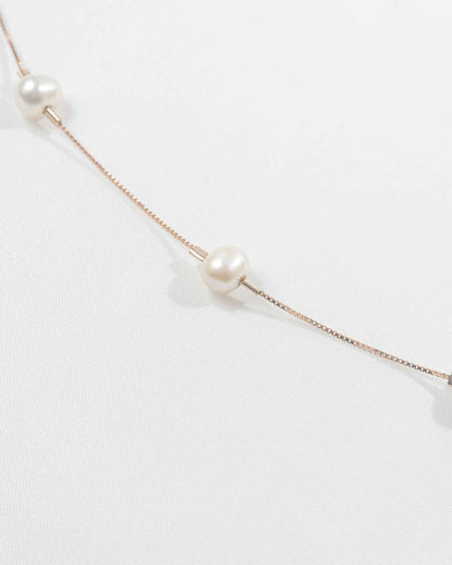 Product Title: 92.5 Sterling Silver Rose Gold Pearl Station Necklace | Classic Tin Cup Chain