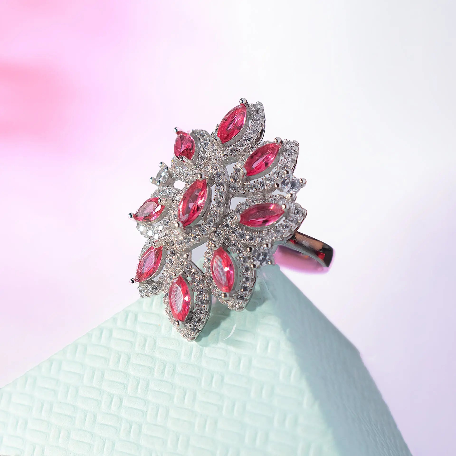 Red Floral Cocktail Ring Hardik Jewels