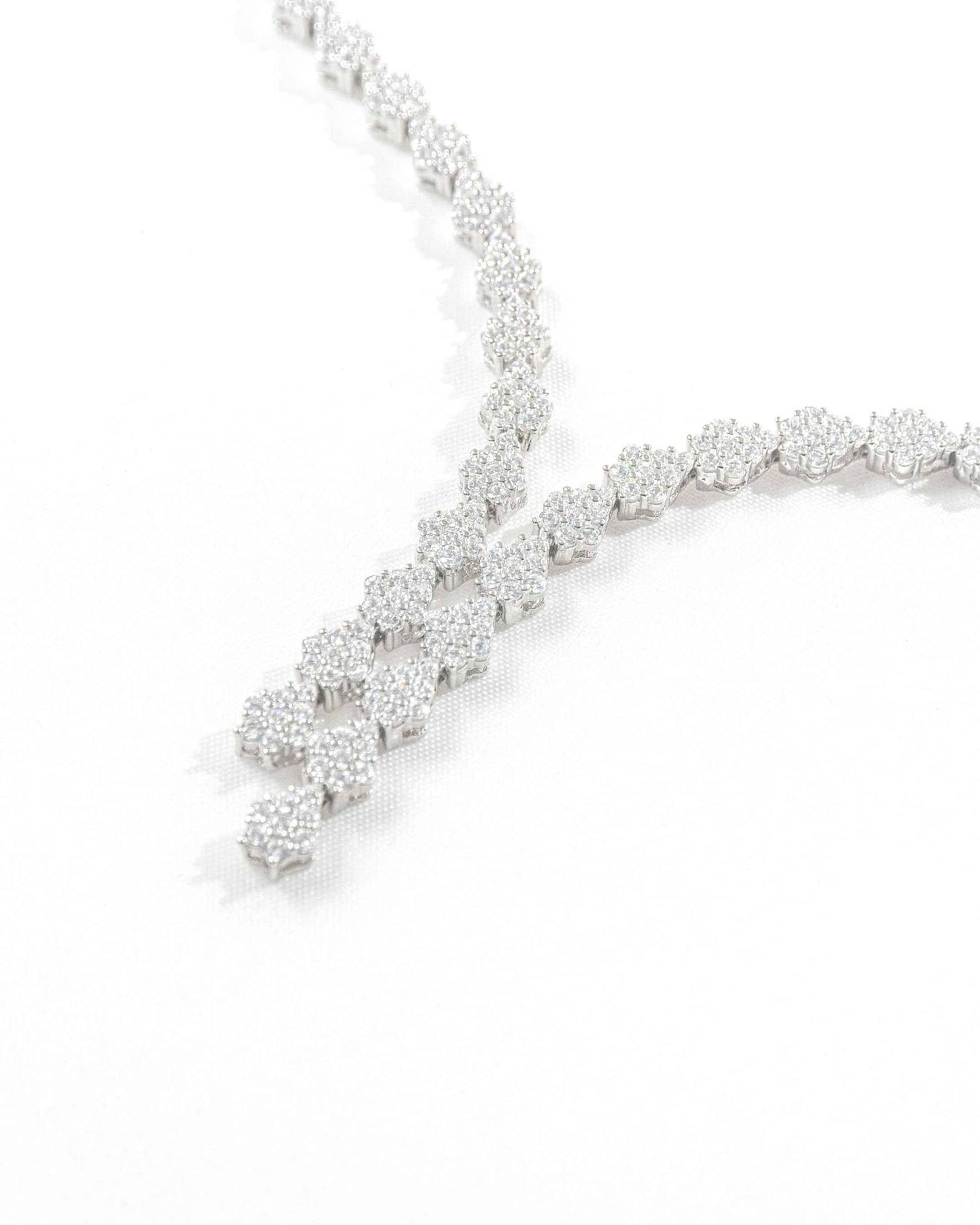 92.5 Sterling Silver CZ Cluster Y-Drop Necklace &amp; Earring Set | Bridal Diamond Look