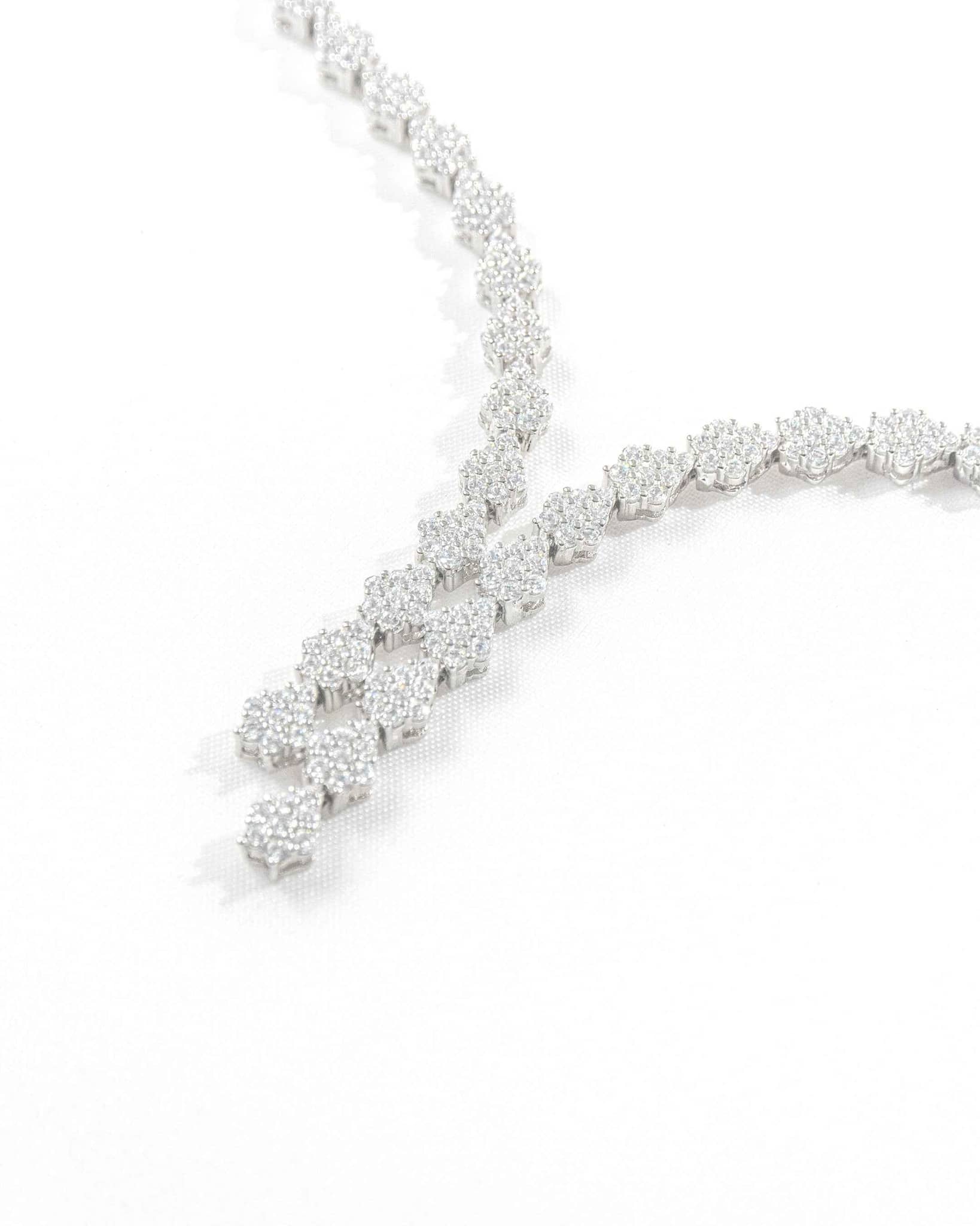 92.5 Sterling Silver CZ Cluster Y-Drop Necklace & Earring Set | Bridal Diamond Look