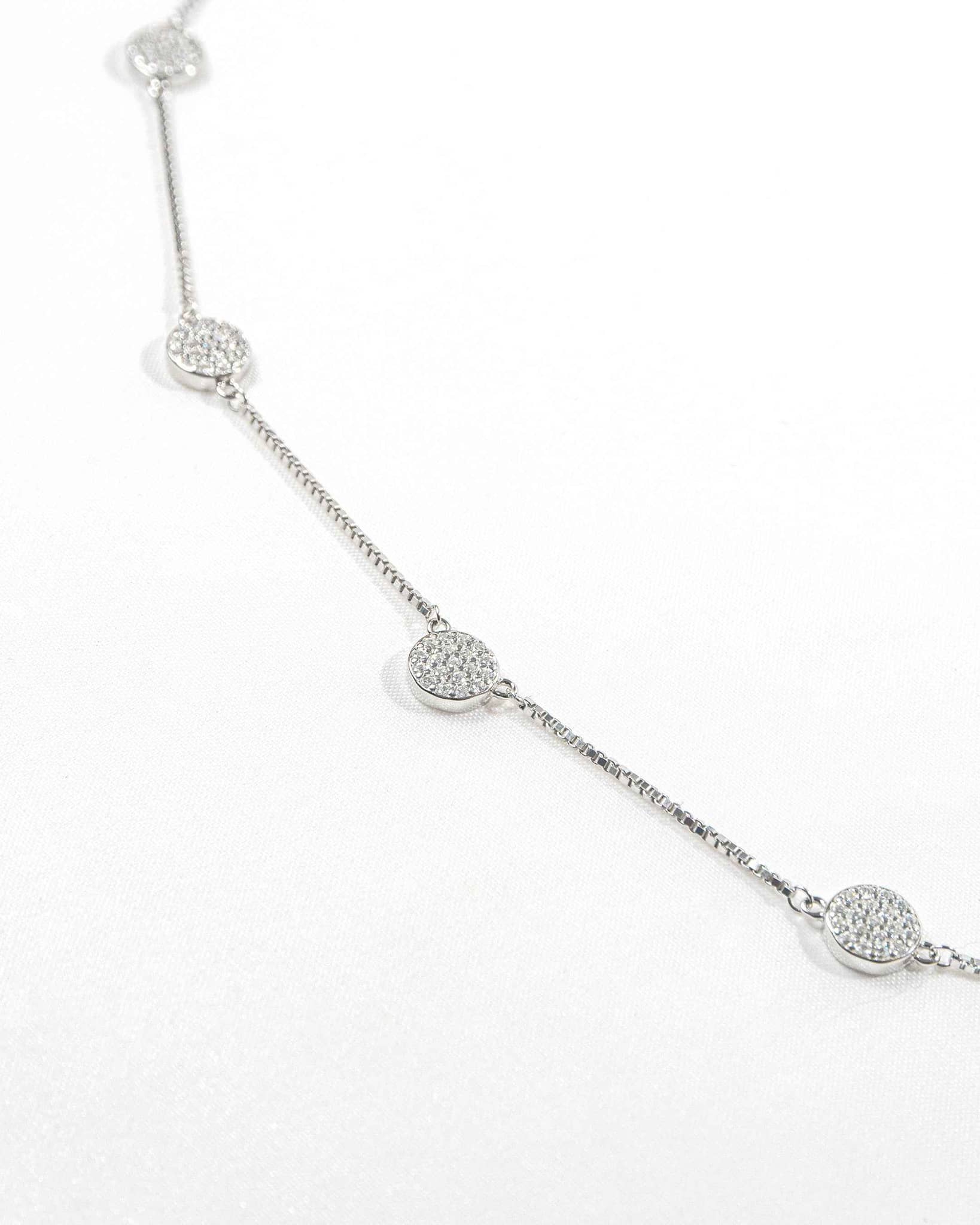 92.5 Sterling Silver Round Pave Disc Station Necklace | CZ Circle Charm Chain