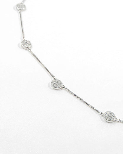 92.5 Sterling Silver Round Pave Disc Station Necklace | CZ Circle Charm Chain