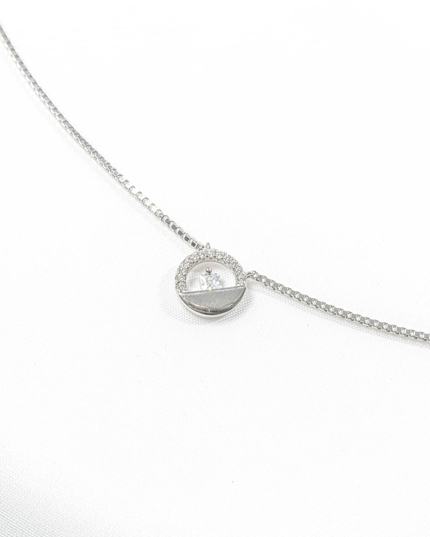 92.5 Sterling Silver Geometric Split Circle Pendant Necklace | Modern CZ Solitaire Charm
