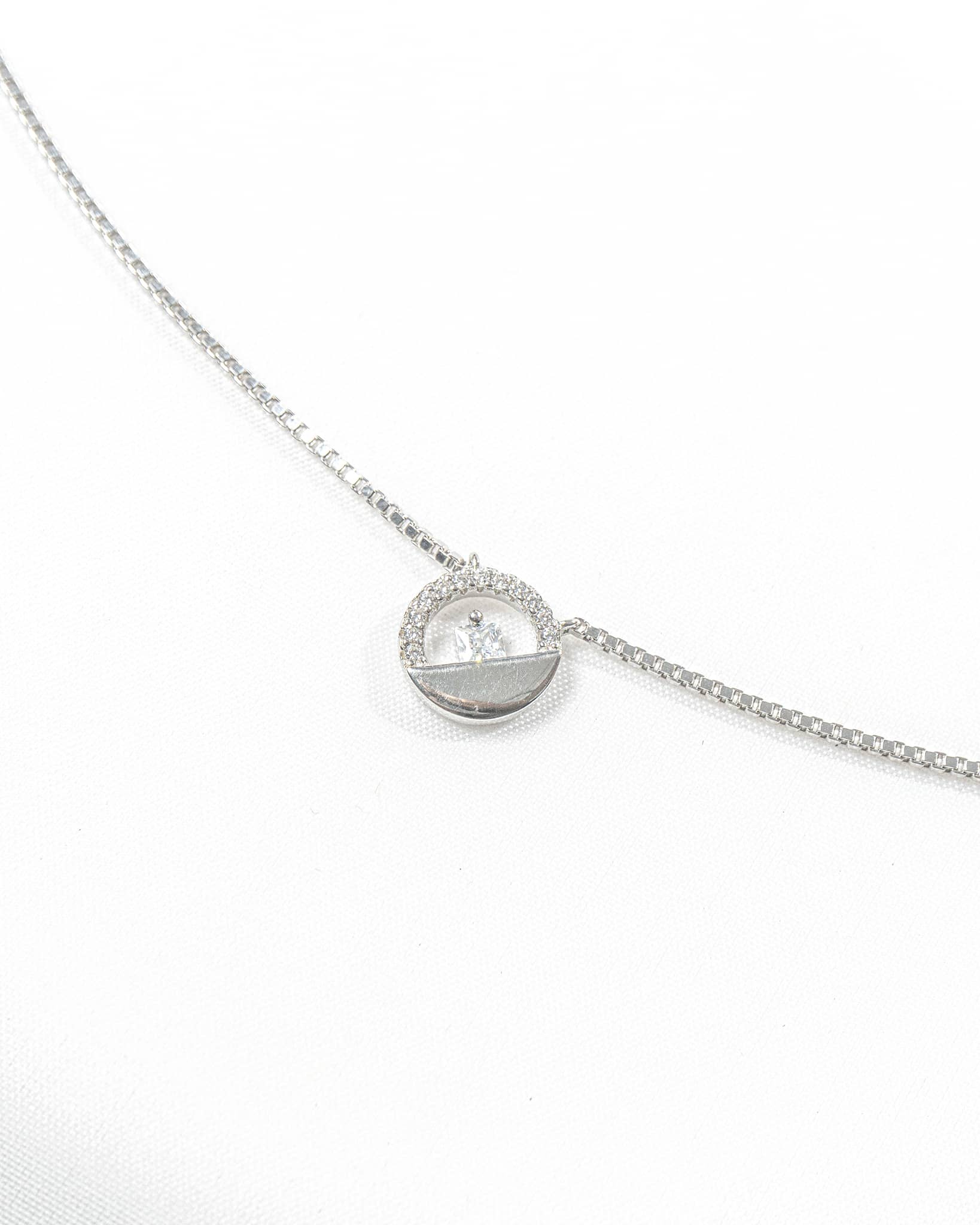 92.5 Sterling Silver Geometric Split Circle Pendant Necklace | Modern CZ Solitaire Charm