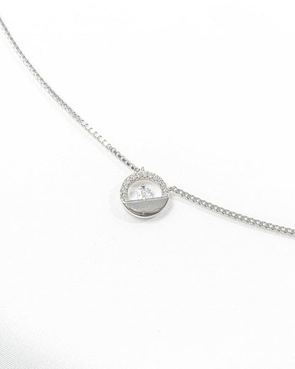 92.5 Sterling Silver Geometric Split Circle Pendant Necklace | Modern CZ Solitaire Charm