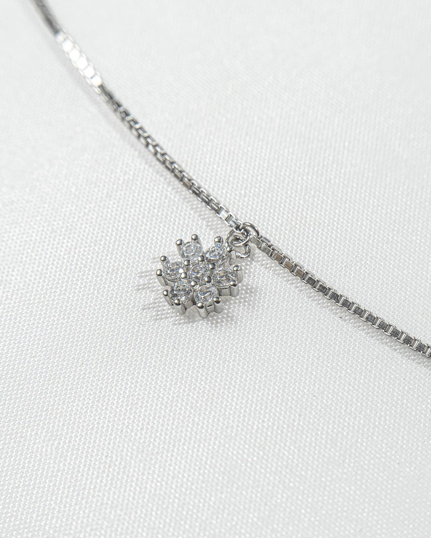 92.5 Sterling Silver Floral Cluster Station Necklace | CZ Flower Dangle Chain
