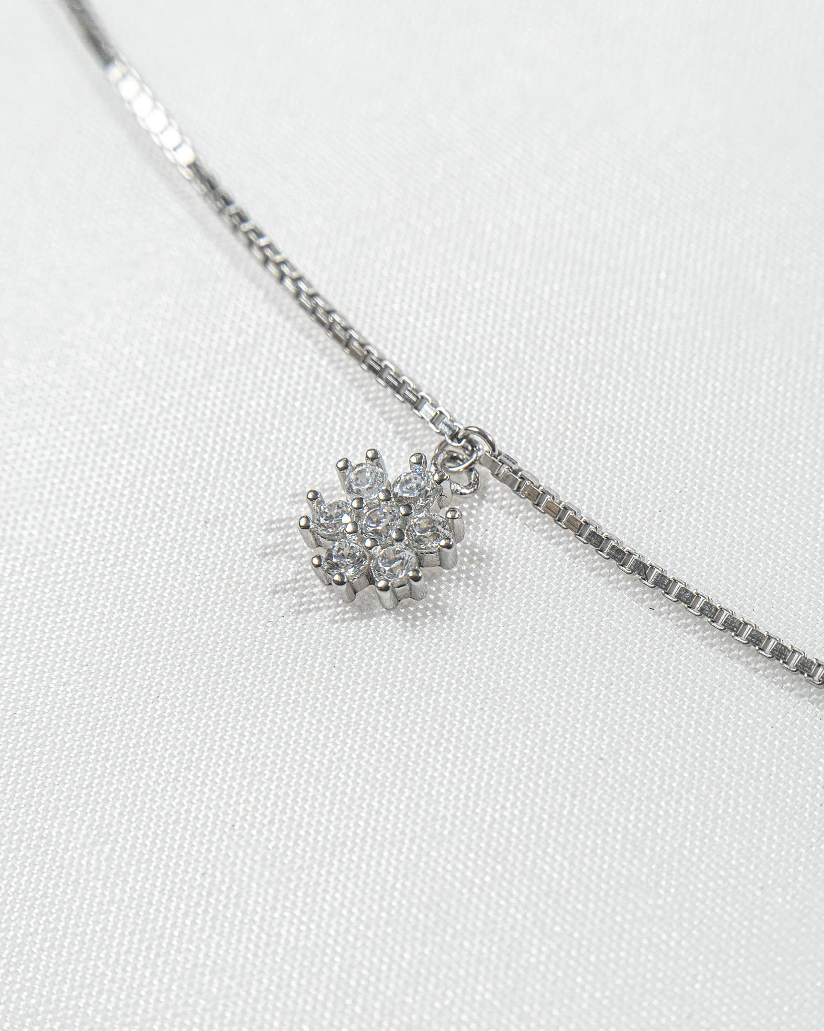 92.5 Sterling Silver Floral Cluster Station Necklace | CZ Flower Dangle Chain