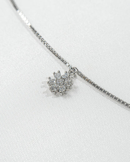 92.5 Sterling Silver Floral Cluster Station Necklace | CZ Flower Dangle Chain
