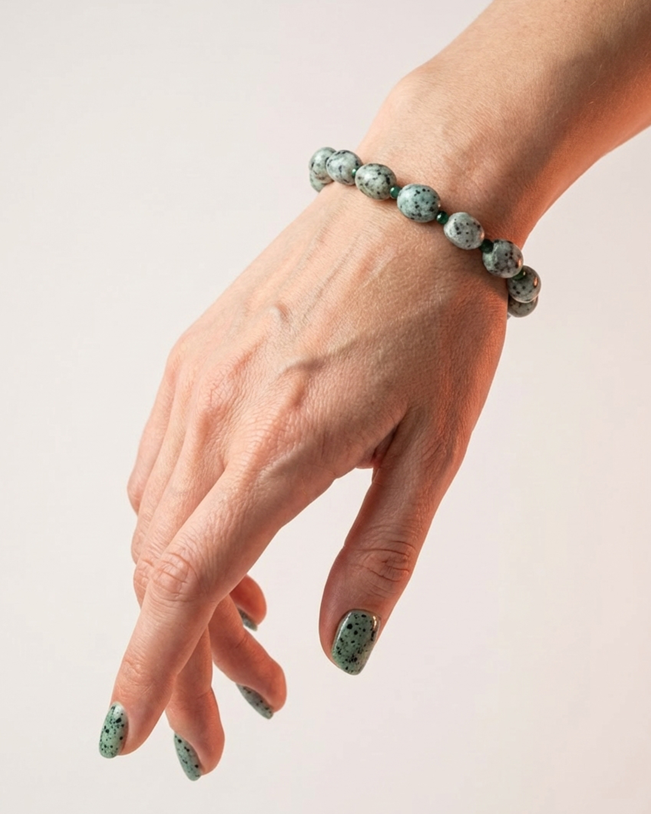 Natural Kiwi Moonstone (Sesame Jasper) Bracelet (7mm) | Mint Green Healing Crystal