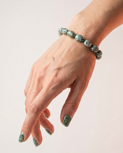 Natural Kiwi Moonstone (Sesame Jasper) Bracelet (7mm) | Mint Green Healing Crystal