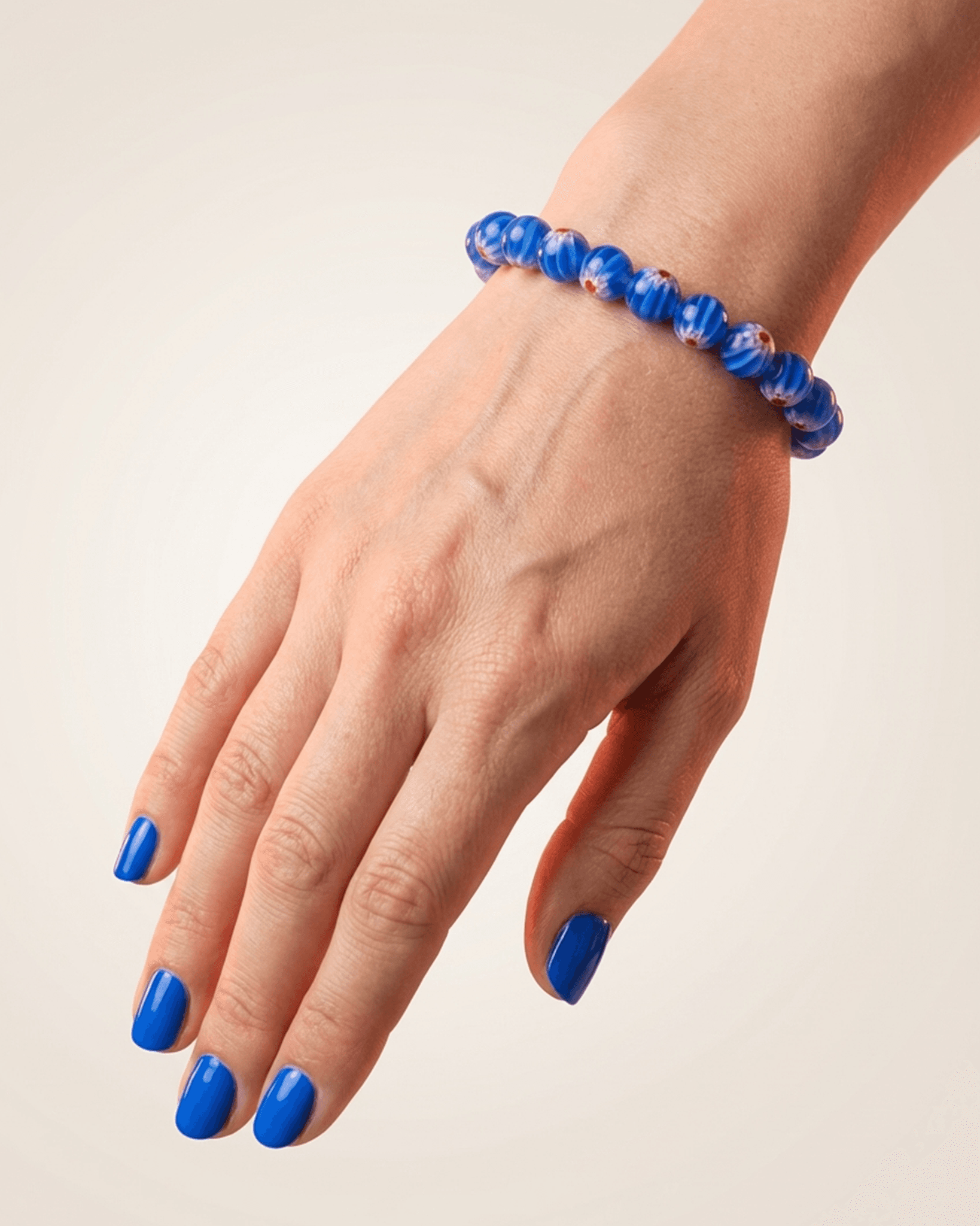 Blue Murano Style Millefiori Bead Bracelet | Floral Designer Wristlet