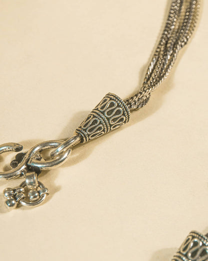 925 Sterling Silver Multi-Strand Layered Anklets (Pair) | Traditional Oxidized Payal