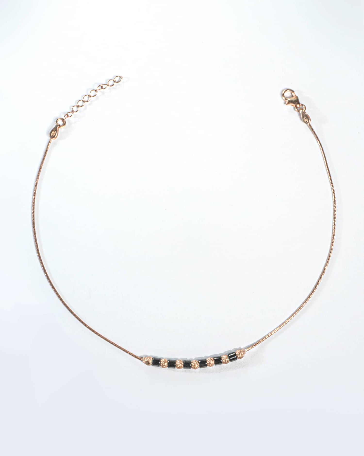 925 Sterling Silver Rose Gold Plated Single Anklet with Black Beads | Modern Nazariya Payal