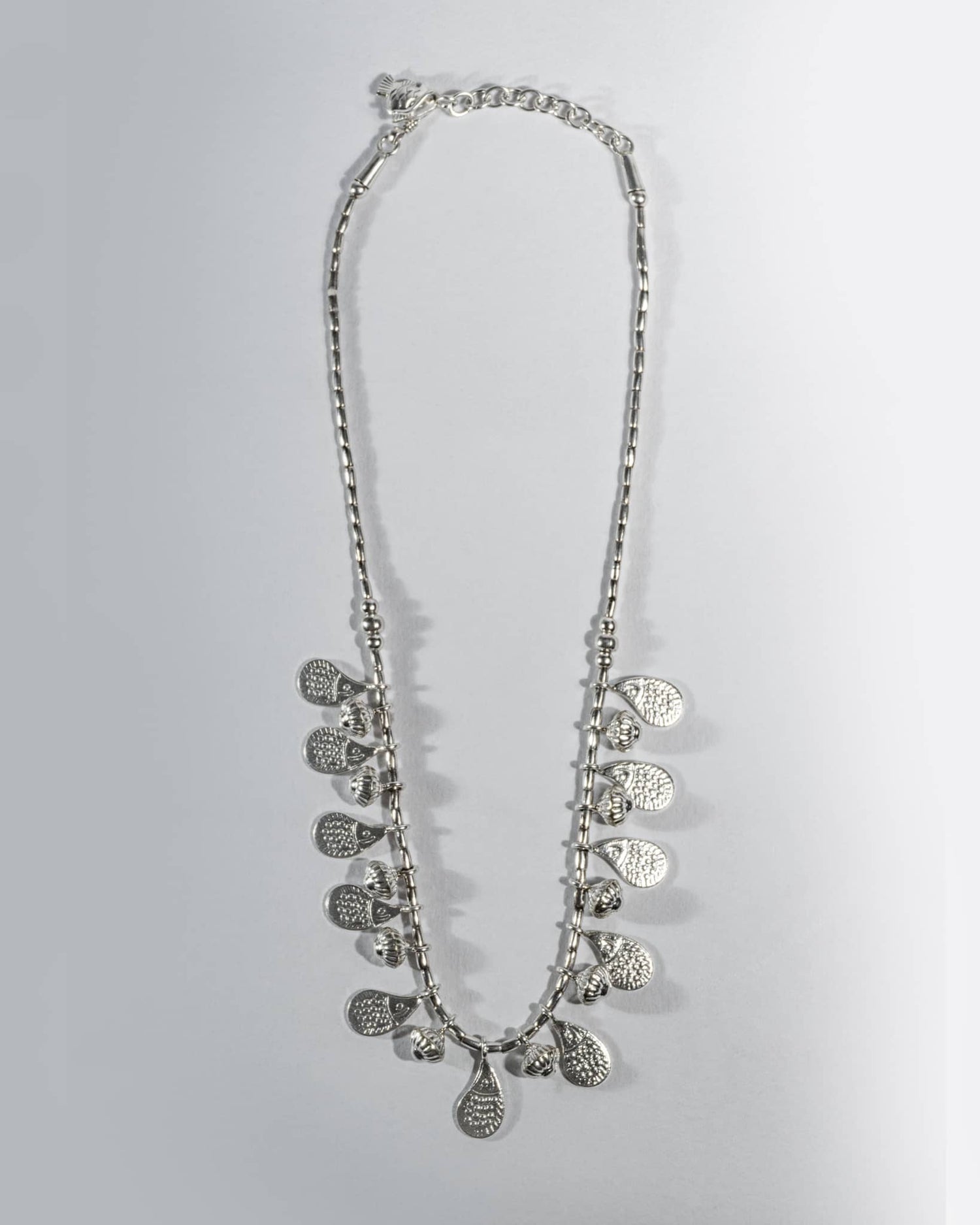 Oxidized 925 Sterling Silver Tribal Necklace with Textured Charms | Boho Beaded Choker