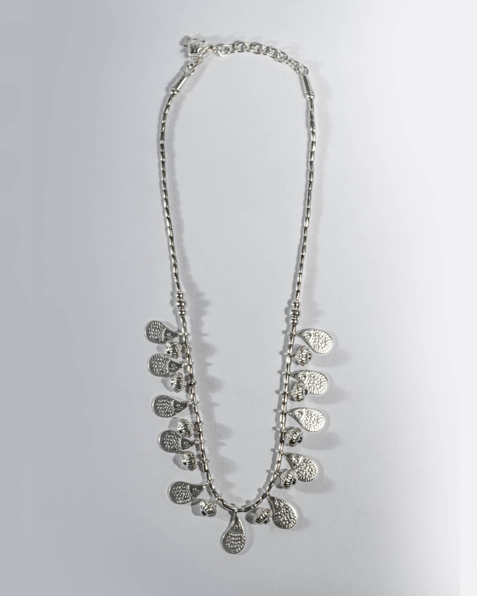 Oxidized 925 Sterling Silver Tribal Necklace with Textured Charms | Boho Beaded Choker