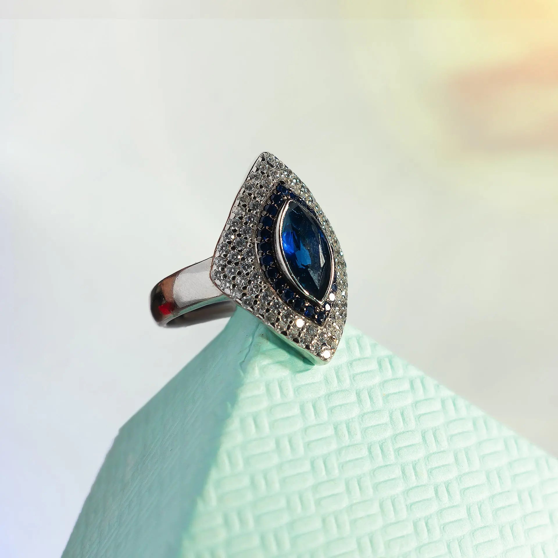 Silver Blue Stone with american diamond Hardik Jewels
