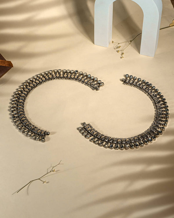 925 Sterling Silver Heavy Oxidized Anklets with Stone Drops | Royal Bridal Payal