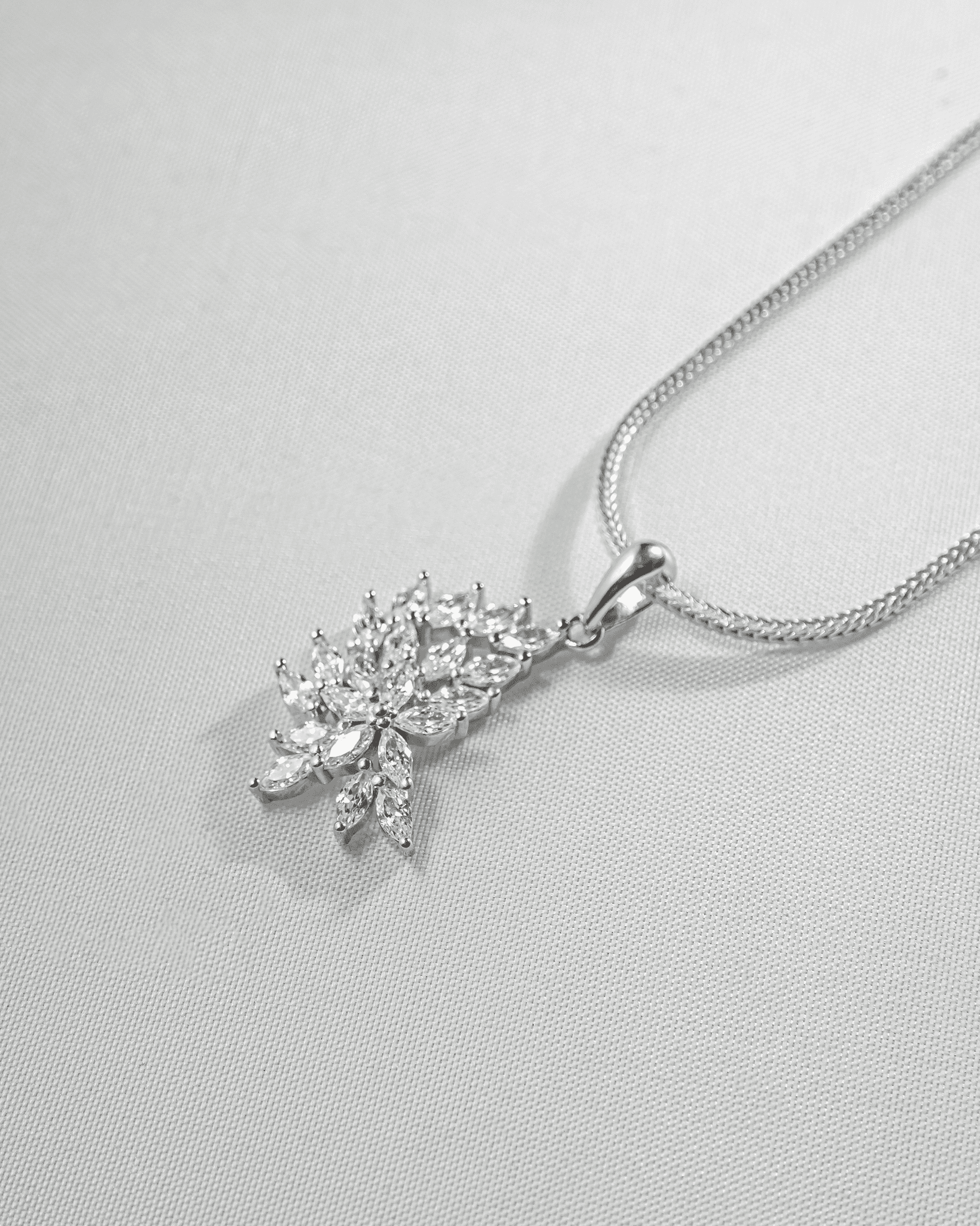 92.5 Sterling Silver Marquise CZ Floral Wing Pendant Set | Diamond Look Studs (Chain Not Included)