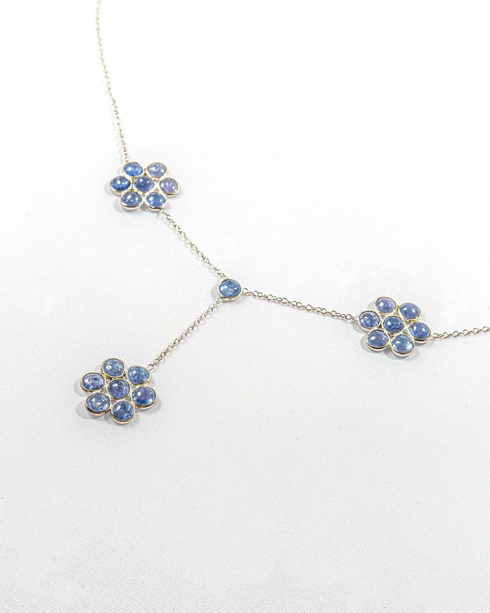 92.5 Sterling Silver Blue Floral Y-Necklace | Sapphire Color Flower Drop