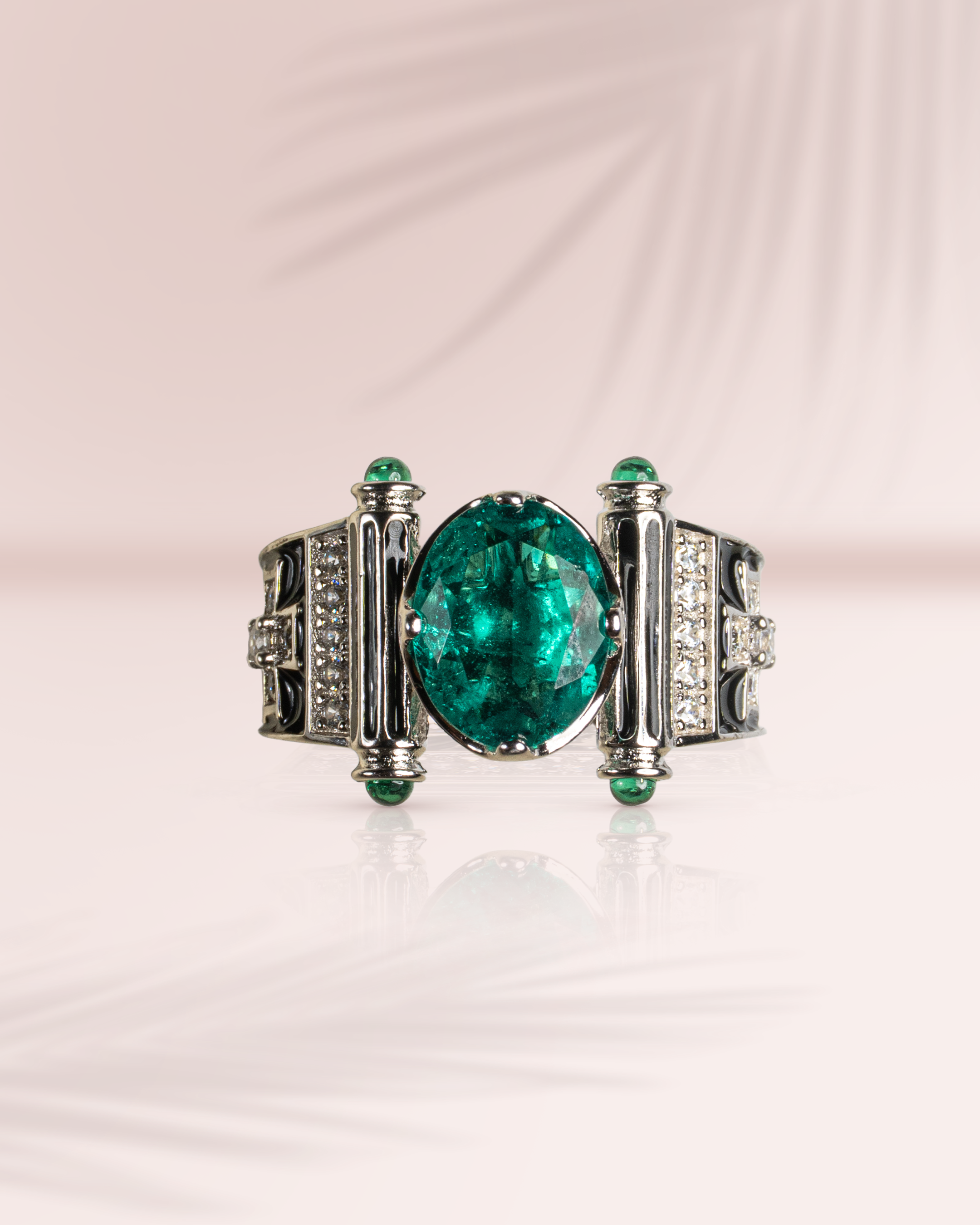 Modern Oval-Cut Emerald Green Stone Ring