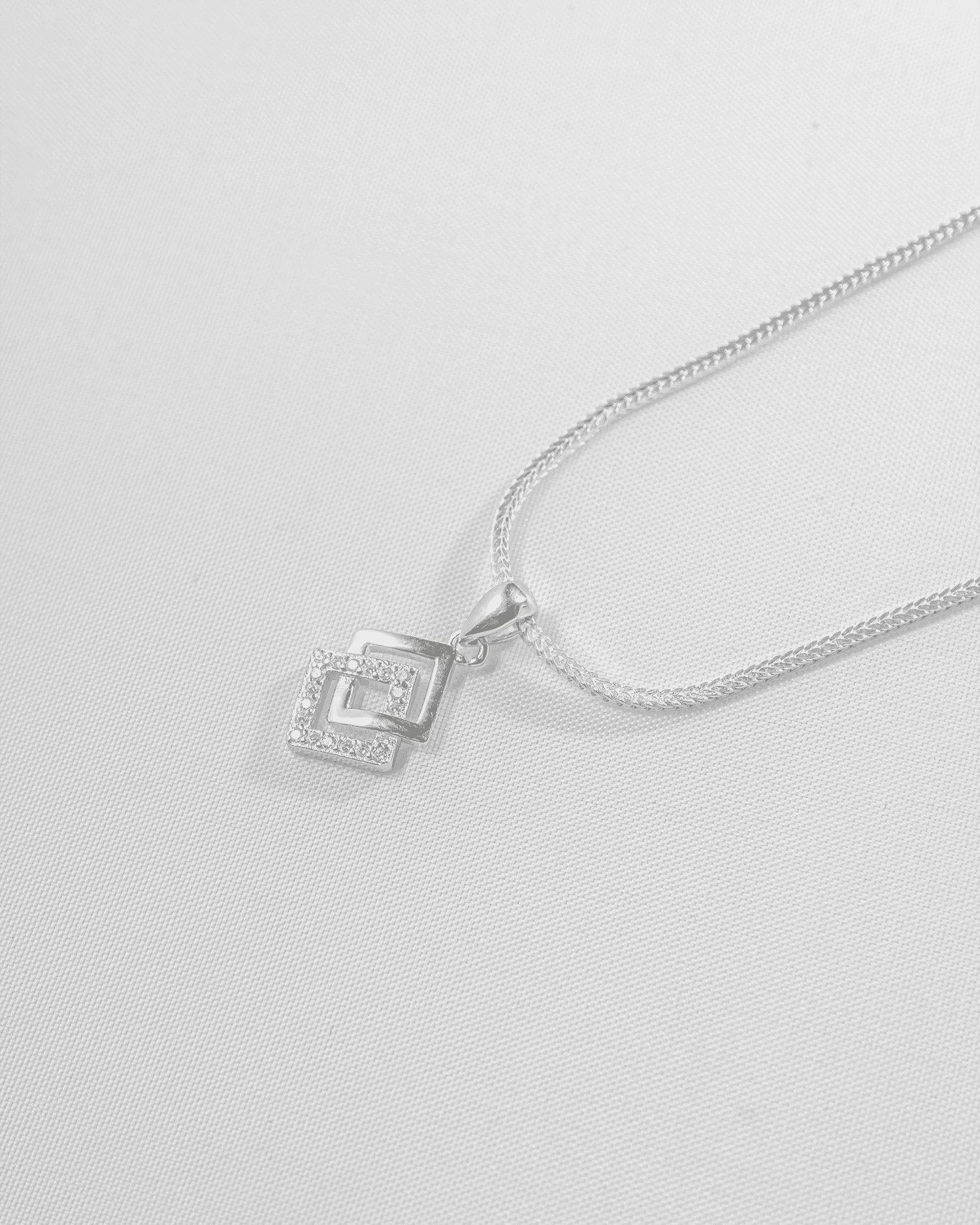 92.5 Sterling Silver Interlocking Square Pendant Set | Geometric CZ Studs (Chain Not Included)