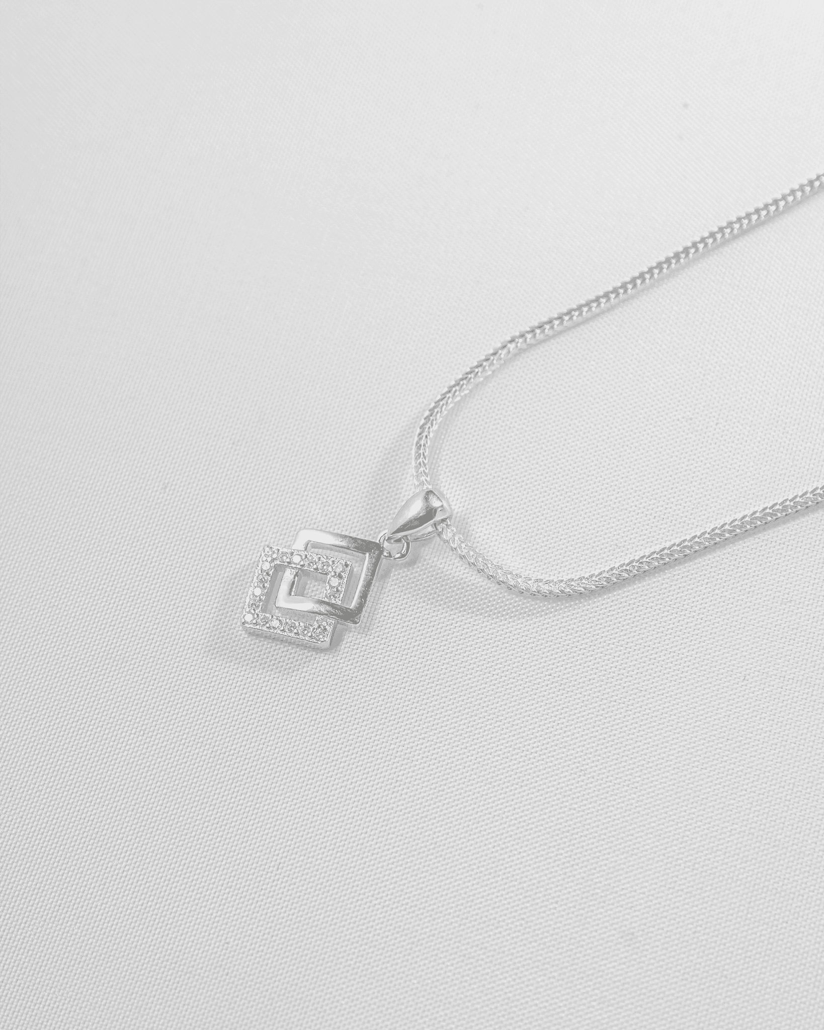 92.5 Sterling Silver Interlocking Square Pendant Set | Geometric CZ Studs (Chain Not Included)